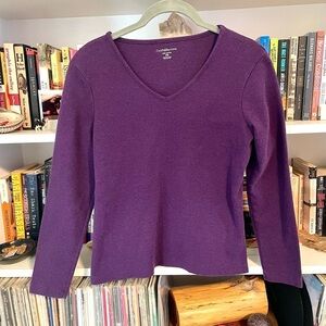 Croft & Barrow 100% Pima Cotton V-Neck Long Sleeve Top Purple Petite Small EUC